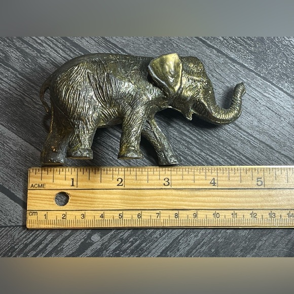 Vintage Cast Metal Black Gold Bronze Elephant Trunk Up Signed by Artist M - Picture 12 of 13